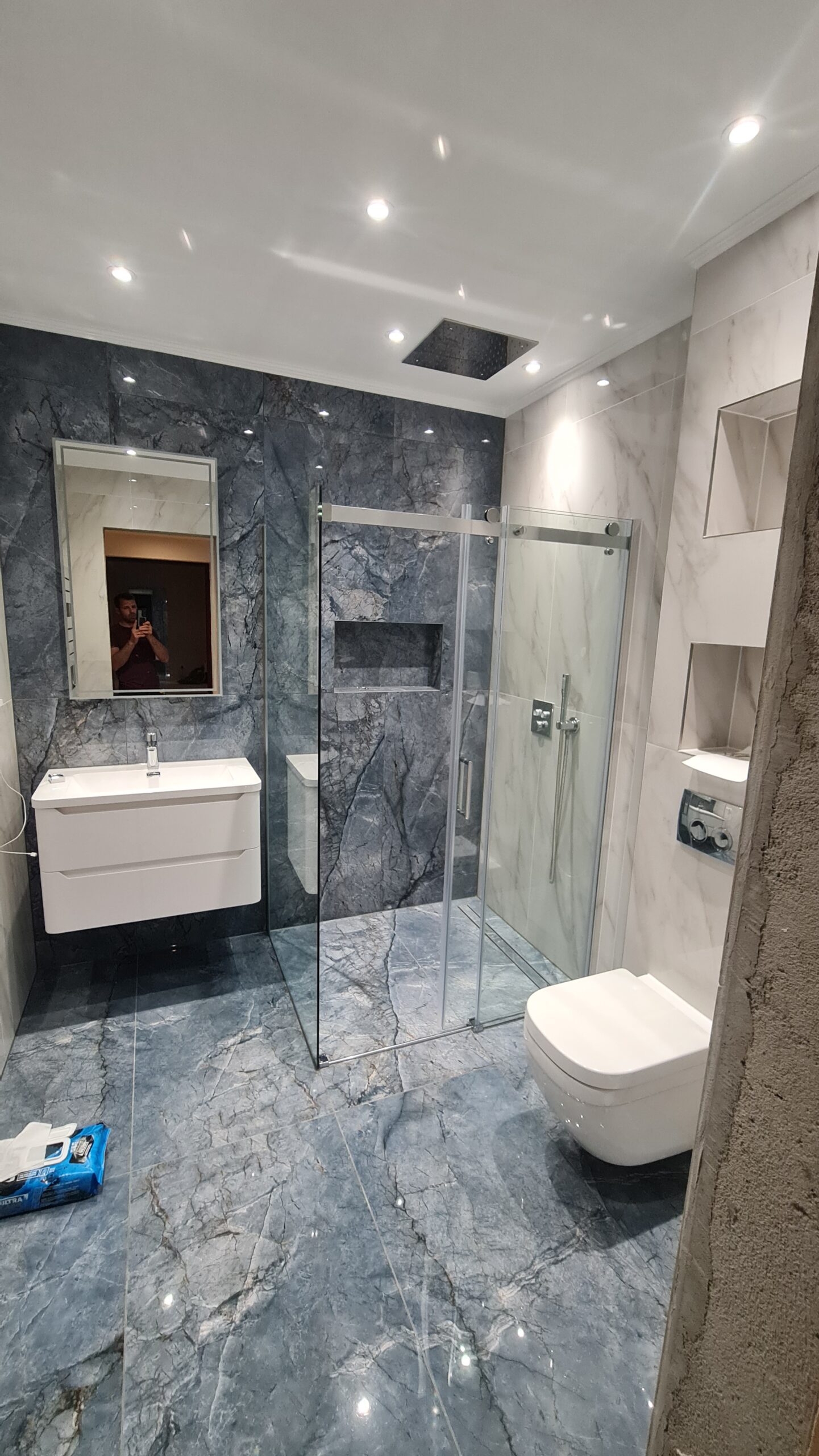 Luxury wet room with walk-in shower and rainfall head